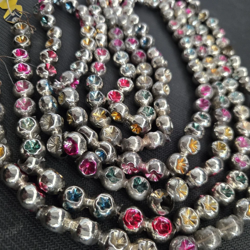 Vtg Mercury Glass 8ft (96") Christmas Beads Double Indent Multicolor Garland - Picture 2 of 9